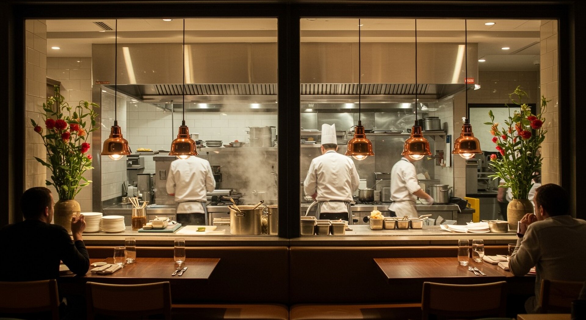 Blick in Restaurant Küche durch Fenster.  @ 